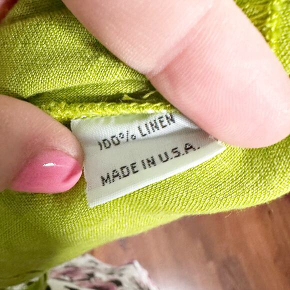Brynn Walker Lime Green 100% Linen Tie Curved Hem Tunic Top women’s size medium - Picture 9 of 15